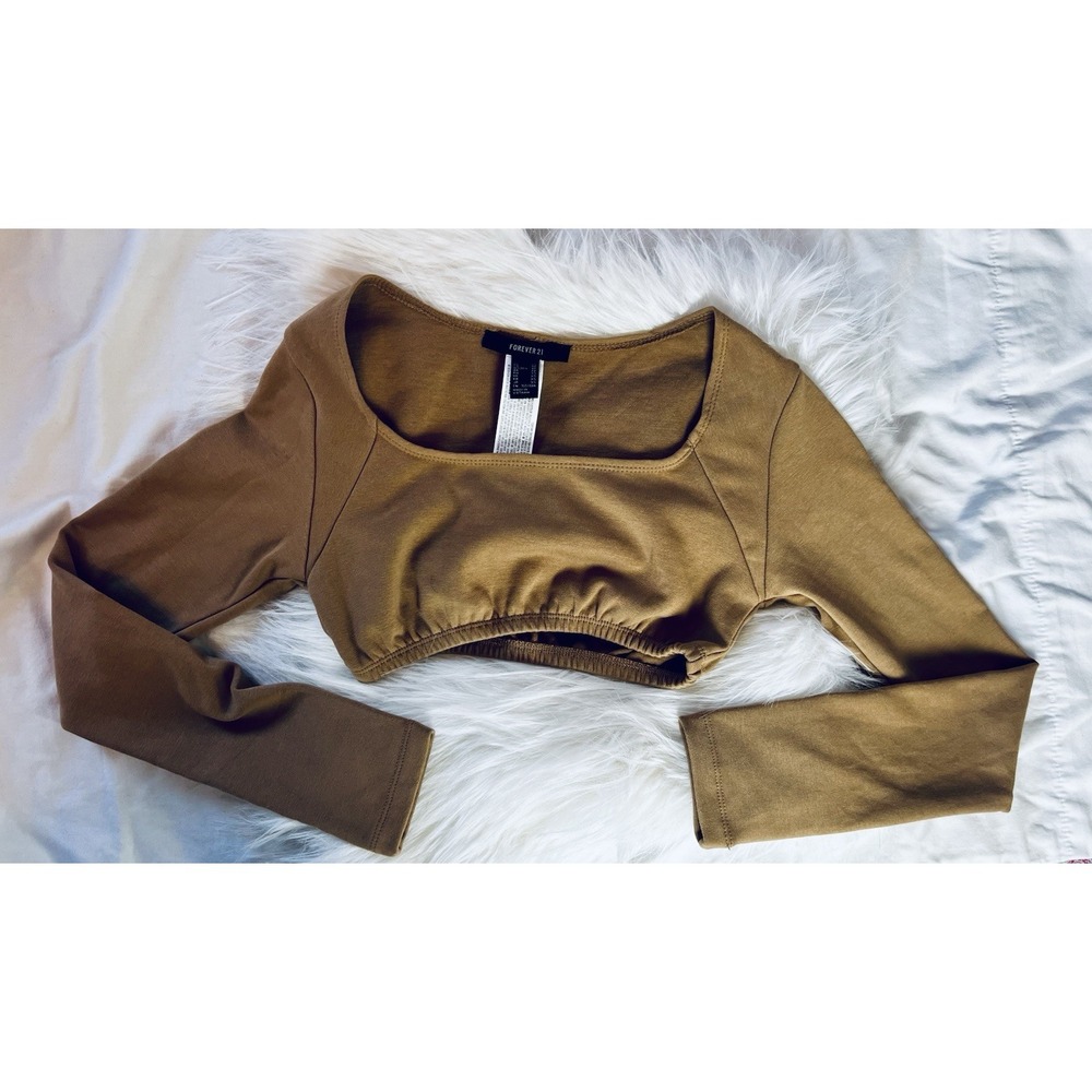 Forever 21 Long-sleeve Crop Top Brown Tan Size XS Top Cotton New No Tags